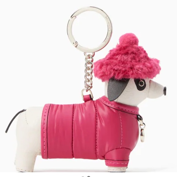 Kate Spade Dachshund Dog Keychain Claude Festive Key Chain Pink Purple Hat Coat - Picture 4 of 9